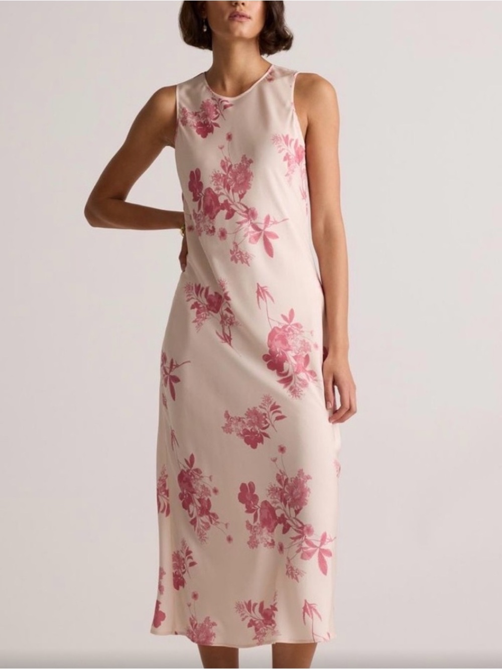 🌸 Quince Washable Stretch Silk Tank Midi Dress ~ Bouquet Symphony